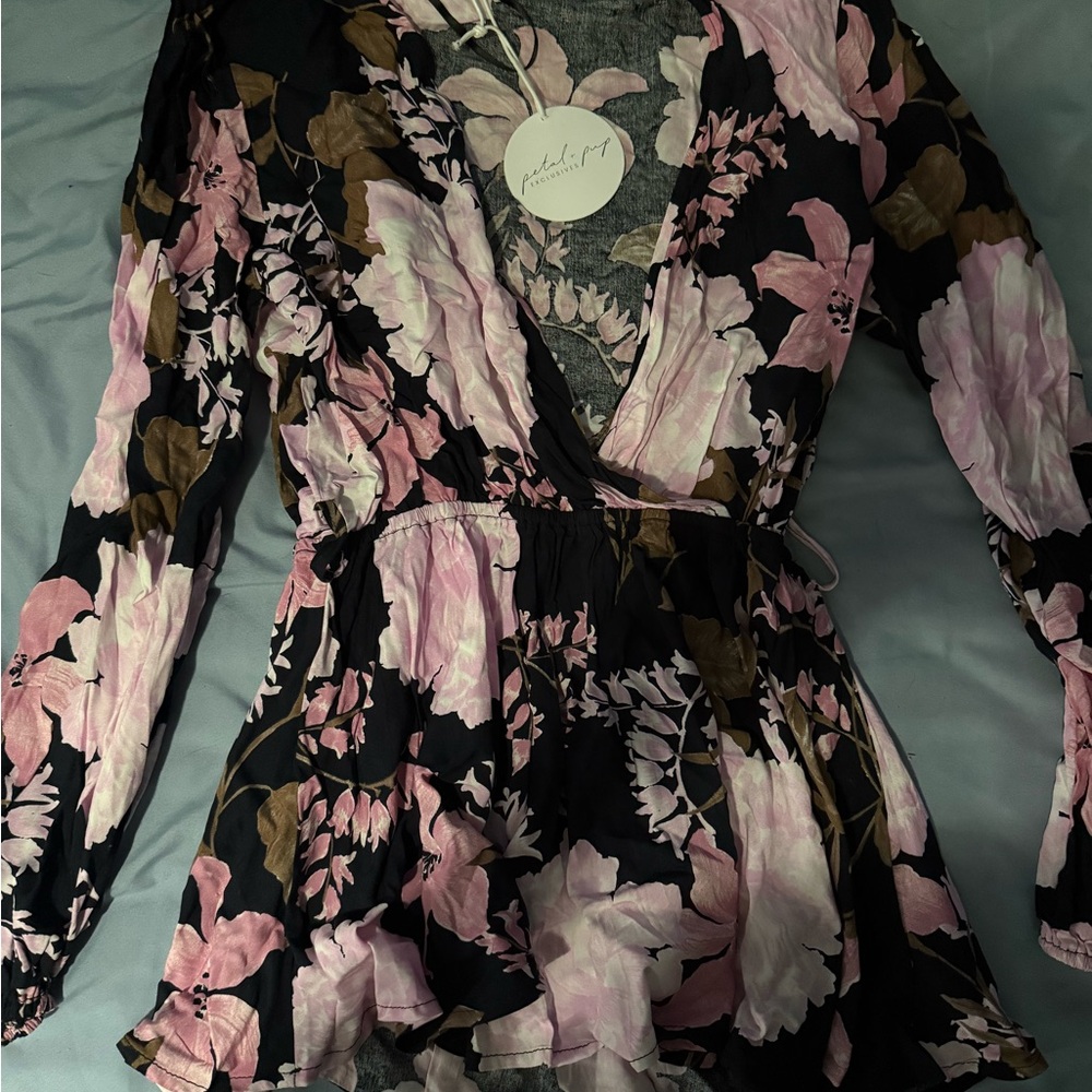 Petal & Pup Floral Wrap Blouse - Pink and Black